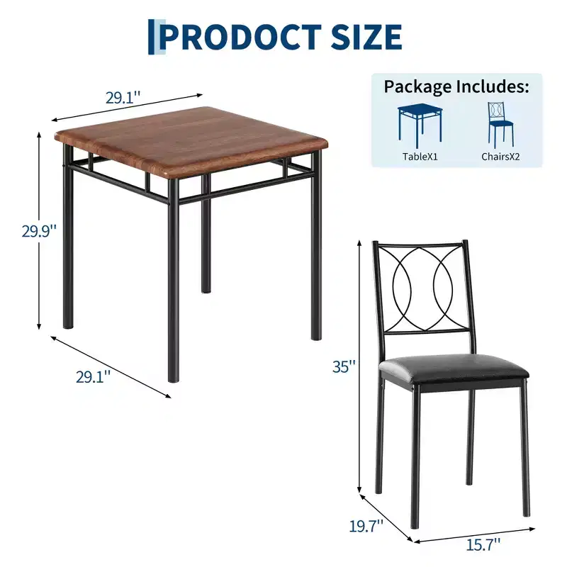 COZONY 3 Piece Dining Table Set for 2, Small Space Kitchen Table with 2 Upholstered Chairs, Farmhouse Wood Table Set for Apartment, Breakfast Nook