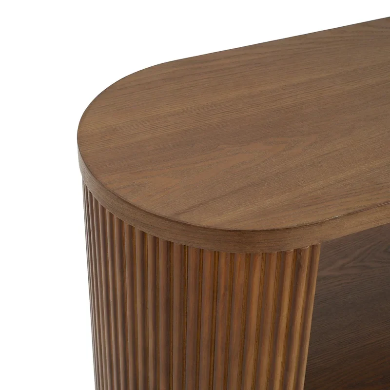 Console Table with Open Shelves and Fluted Wood Veneer
