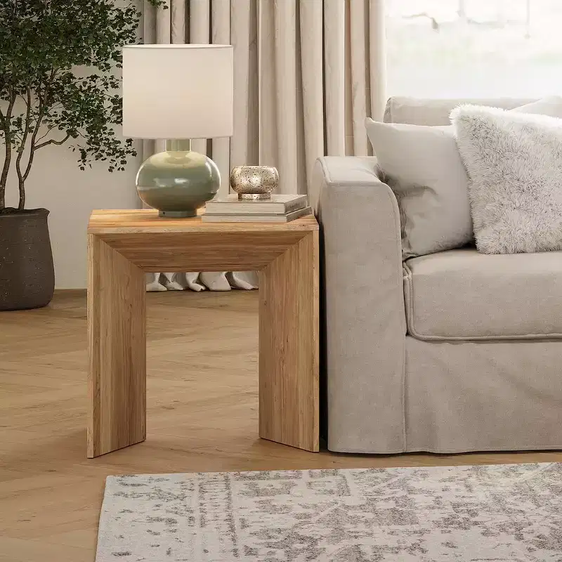 Solid Wood Modern Angled End Table, Acacia, Light Brown
