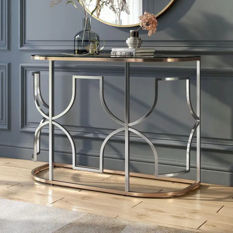 Ders Glam Chrome and Gold Plating Tempered Glass Top 3-Piece Coffee Table Set by Furniture of America