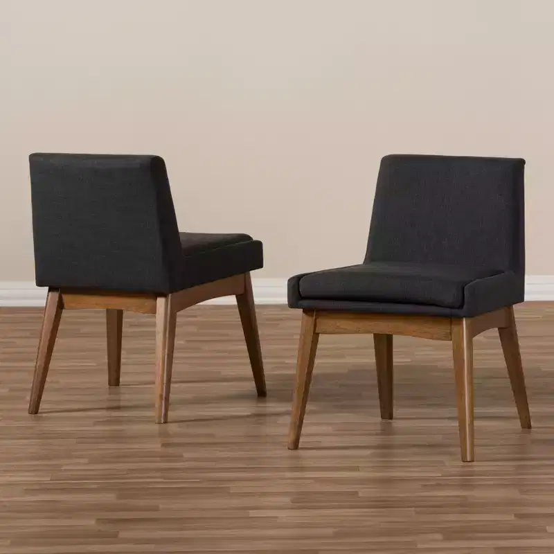 Set of 2 Nexus Mid Century Modern Walnut Wood Fabric Upholstered Dining Side Chair - Baxton Studio