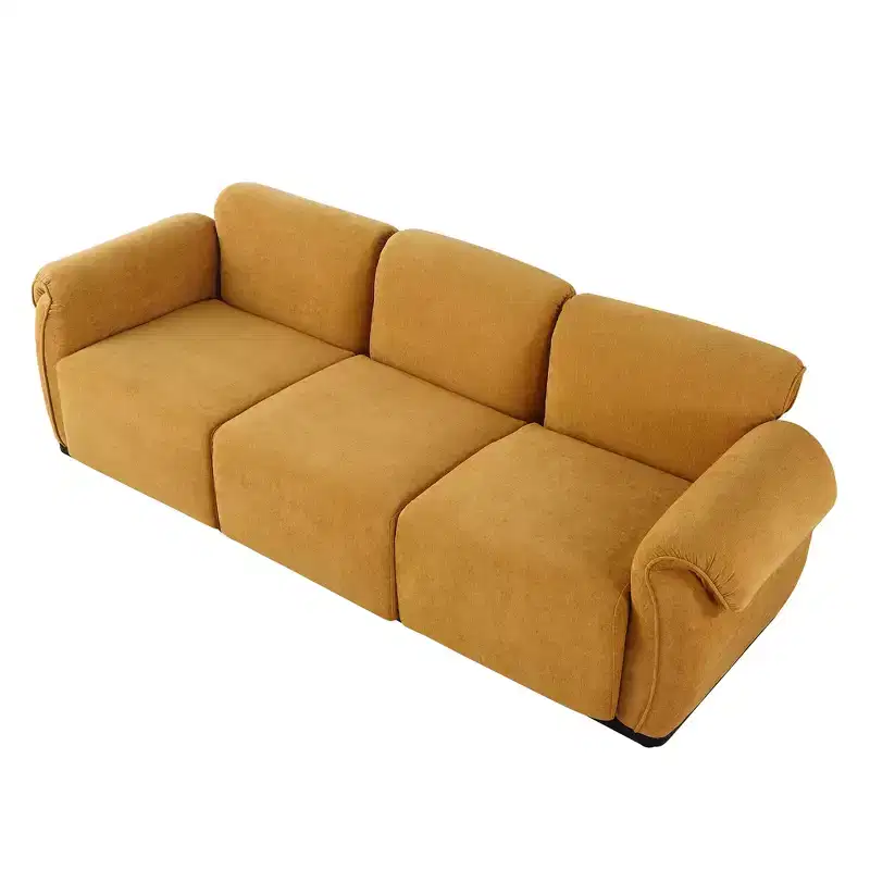 GDFStudio Khalid Modern 93 3-Seater Wood and Iron Chenille Upholstered Sectional Sofa with Split Backrest