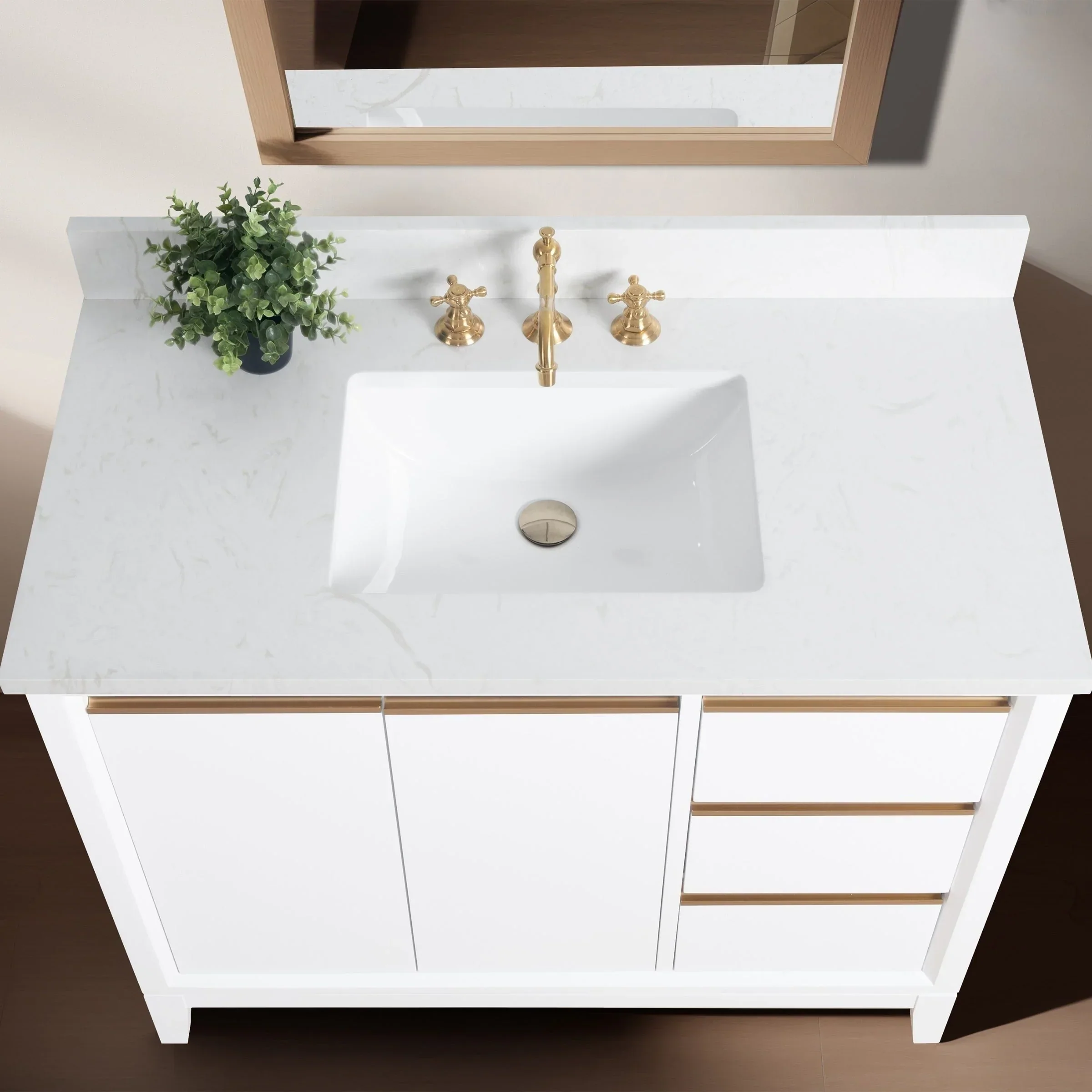 Vanity Art Bathroom Vanity with Ceramic Sink and Engineered Marble Top