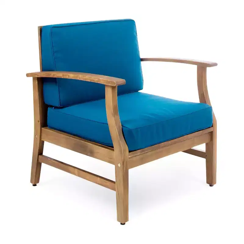 Perla 4pk Acacia Wood Club Chairs - Teak/Blue - Christopher Knight Home