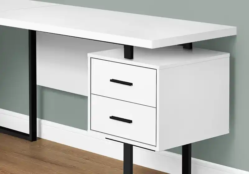 Reversible 71 L-Shaped Corner Office Desk with 3-Drawers - White/Black
