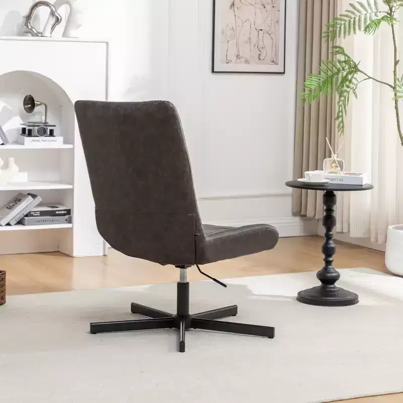 Faux Leather Tufted Swivel Accent Chair with Adjustable Height, 360° Swivel