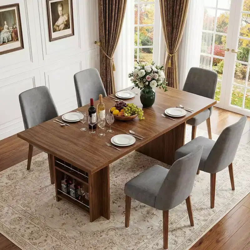 MAYEERTY 62.99 6-8 Person Farmhouse Dining Table, Multi-Use Modern Kitchen & Office Table