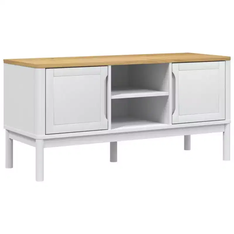 TV Stand Floro - Solid Pine Wood - Modern White Cabinet - 44.9x16.9x21.7 - Fits 51-60 TVs - Ample Storage - Ideal for Living Room