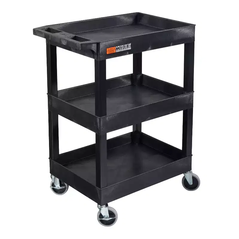 3-Shelf Compact Utility Cart with Casters, 300 lb Capacity, 24W x 18D x 34H, HDPE