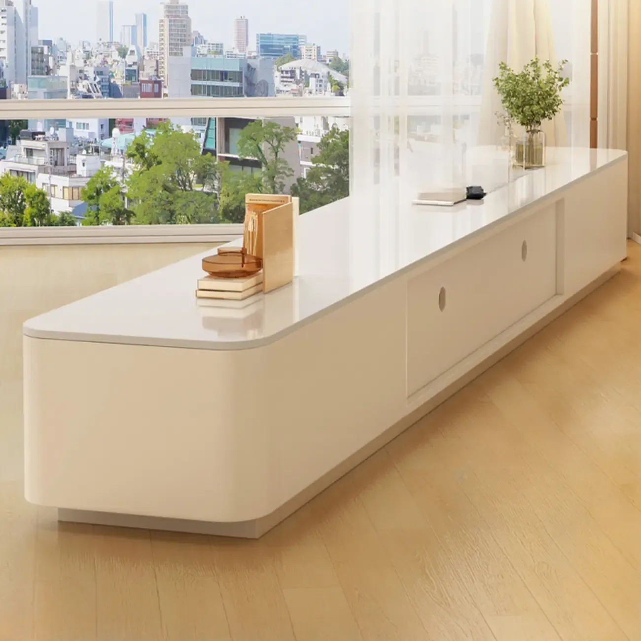 Modern Wooden TV Stand with Drawers and Cable Management