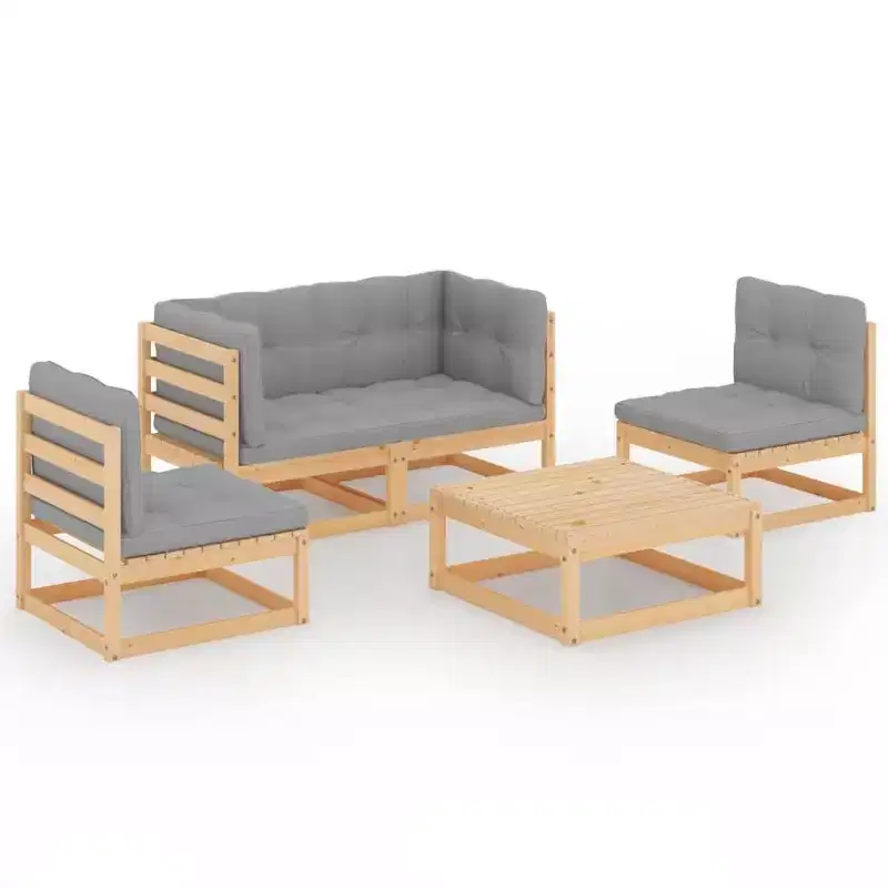 vidaXL Garden Lounge Set Grey Solid pinewood and polyester 5 Piece
