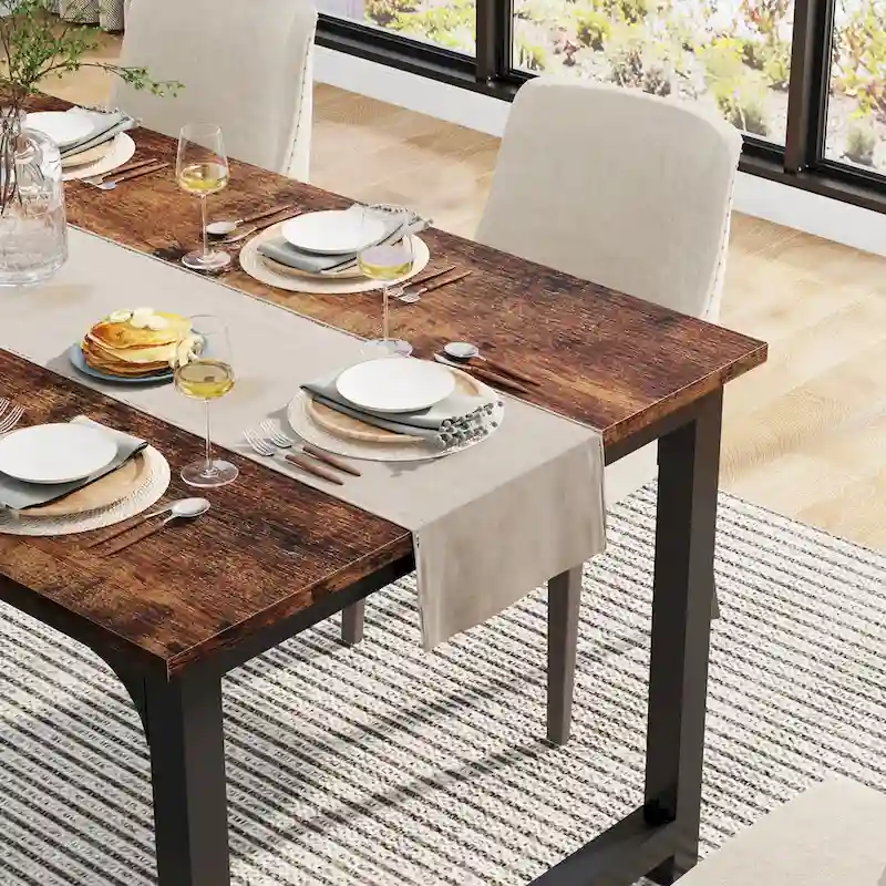 63-Inch Industrial Dining Table with Metal Frame