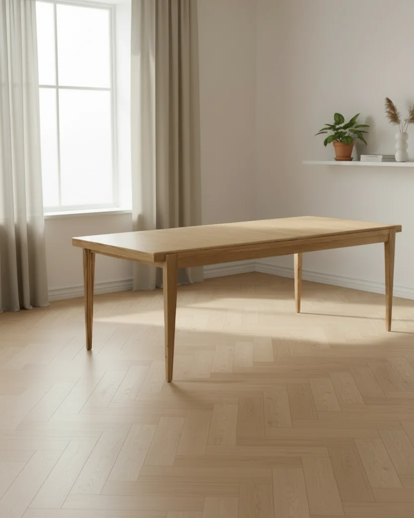 Timeless Natural Oak Solid Wood Extendable Rectangular Dining Table with Tapered Legs for Dining Room