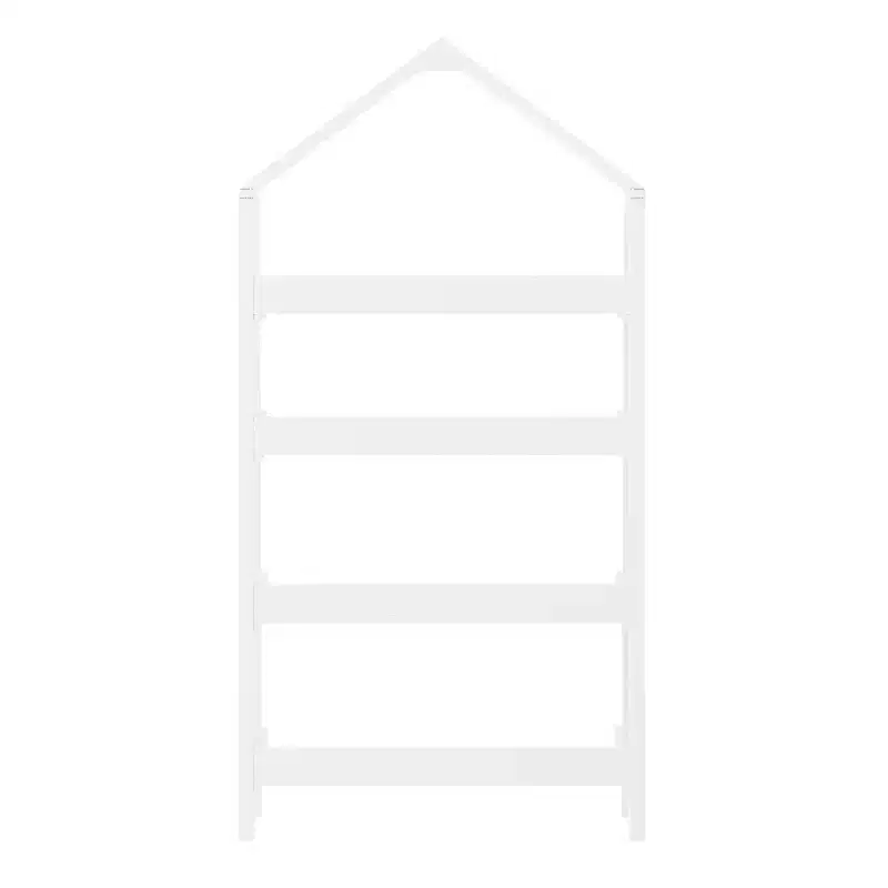 Wood Open Bookshelf with Covered Triangular Top, 4 Shelves and Squared Legs