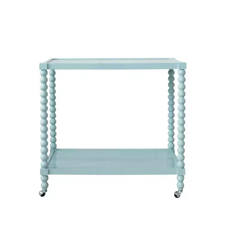 Storied Home Rubberwood 2-Tier Bar Cart on Wheels, Blue