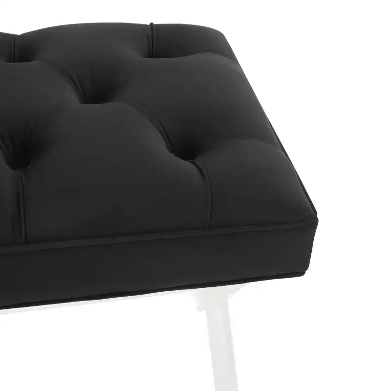 Black Tufted Velvet Bench – Clear Acrylic Legs, Seats 2