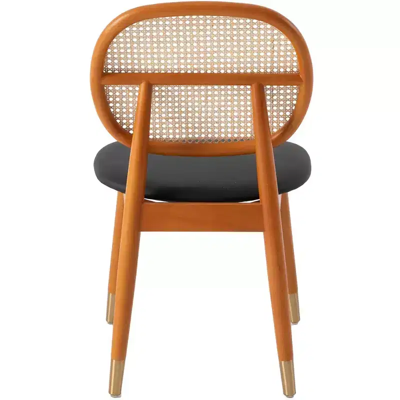 LeisureMod Holbeck Wicker Dining Chair with Upholstered Leather Seat and Beech Wood Legs, Set of 4