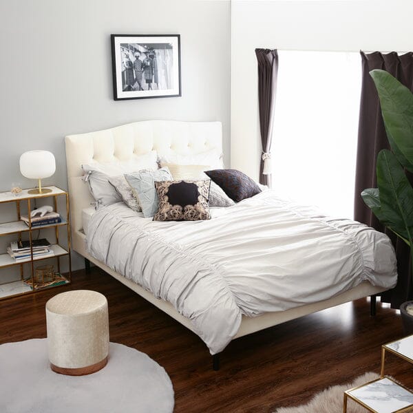 White Semi-Double Bed Frame with Upholstered Headboard