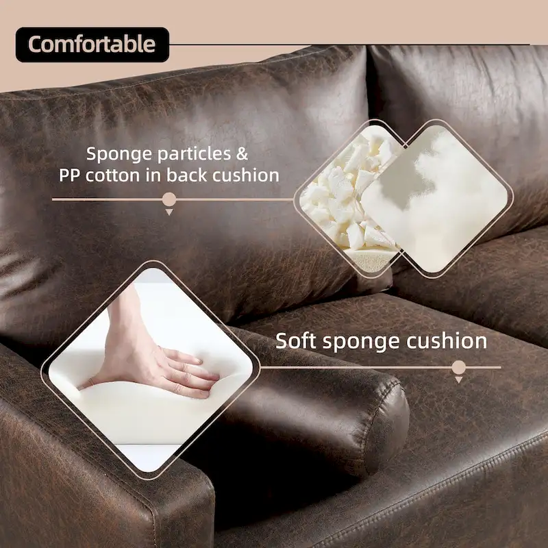 Mid-Century Modern Upholstered Sofa Couch with Rolled Pillows