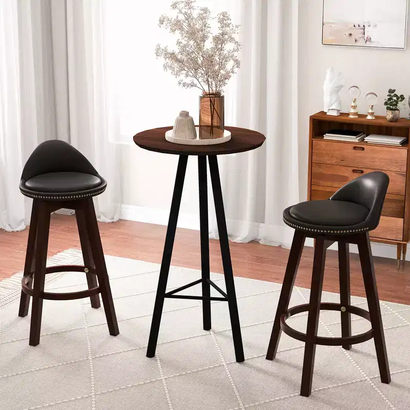 Set of 2 Upholstered Swivel Barstools 29'' Wooden Dining Chairs with Low Back Black