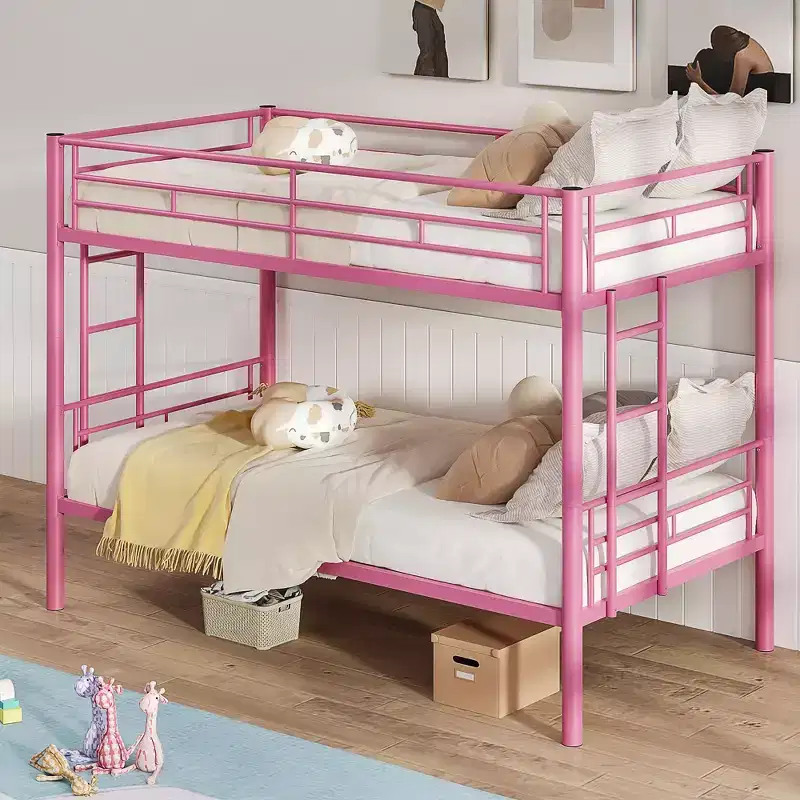 VECELO Metal Bunk Bed Twin Over Twin, Industrial Bunkbeds with Ladder and Full-Length Guardrail