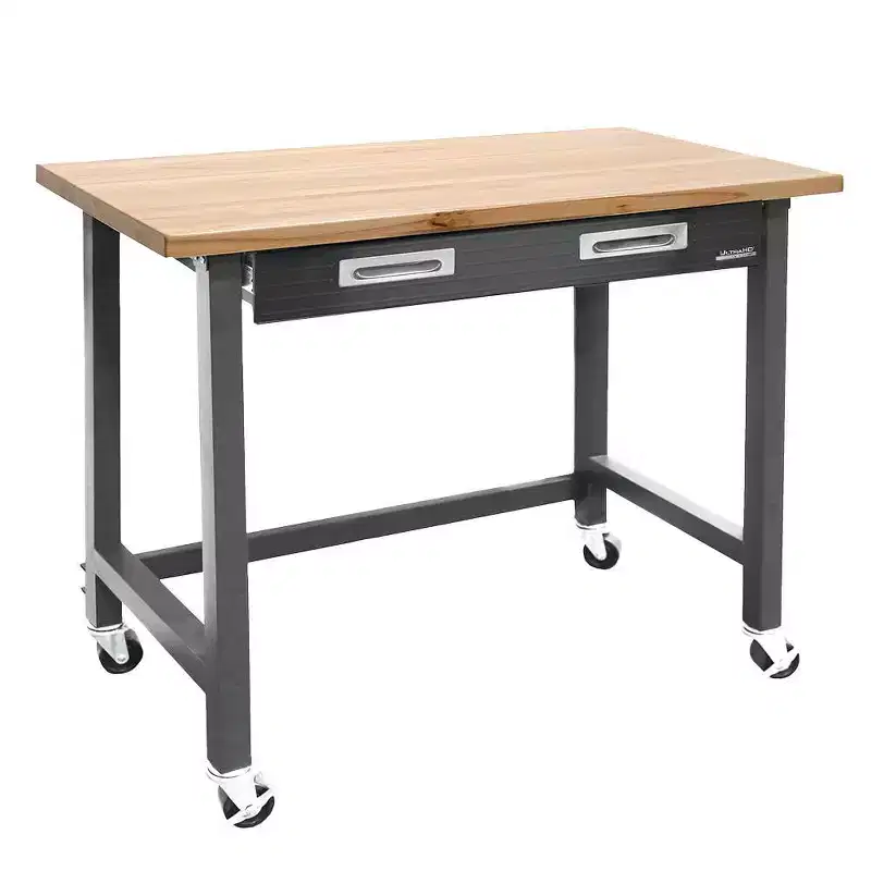 Ultragraphite Wood Top Table Workbench On Wheels Beech Wood/Graphite - Seville Classics