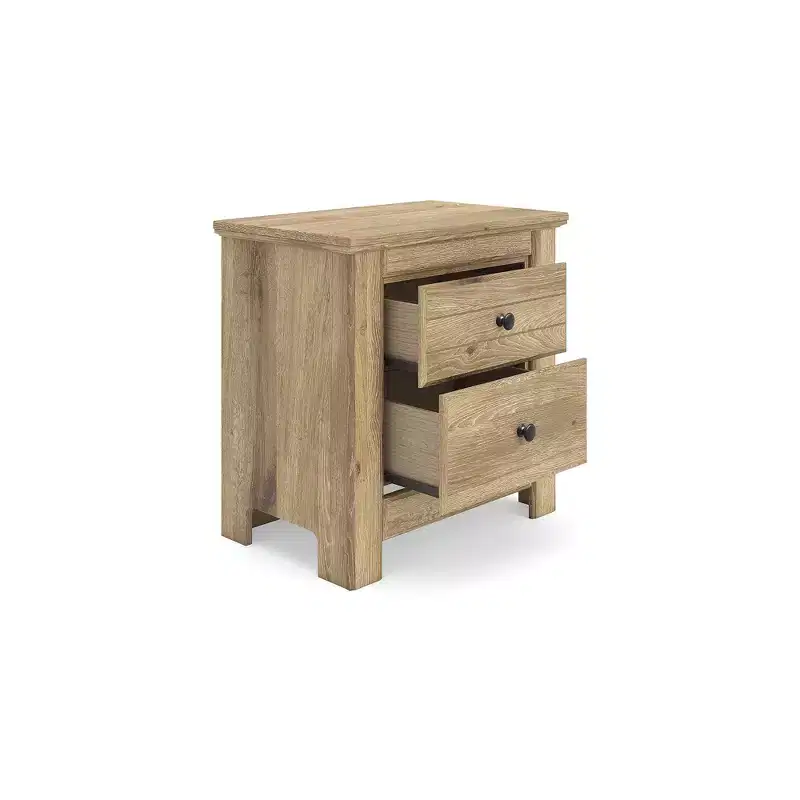 Signature Design by Ashley Allihauser Two Drawer Nightstand with USB Charging, Replicated Oak Grain, Natural Tan Finish