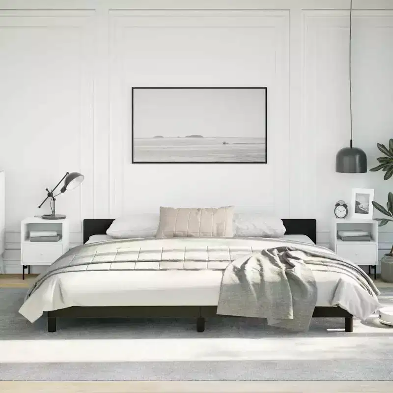 Faux Leather and Plywood California King Bed Frame with Headboard