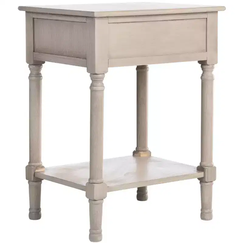 1-Drawer Accent Side Table with Herringbone Detail & Open Shelf, Distressed White
