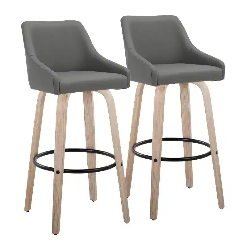 LumiSource Set of 2 Hannah Barstools Whitewashed Wood/Dark Gray PU