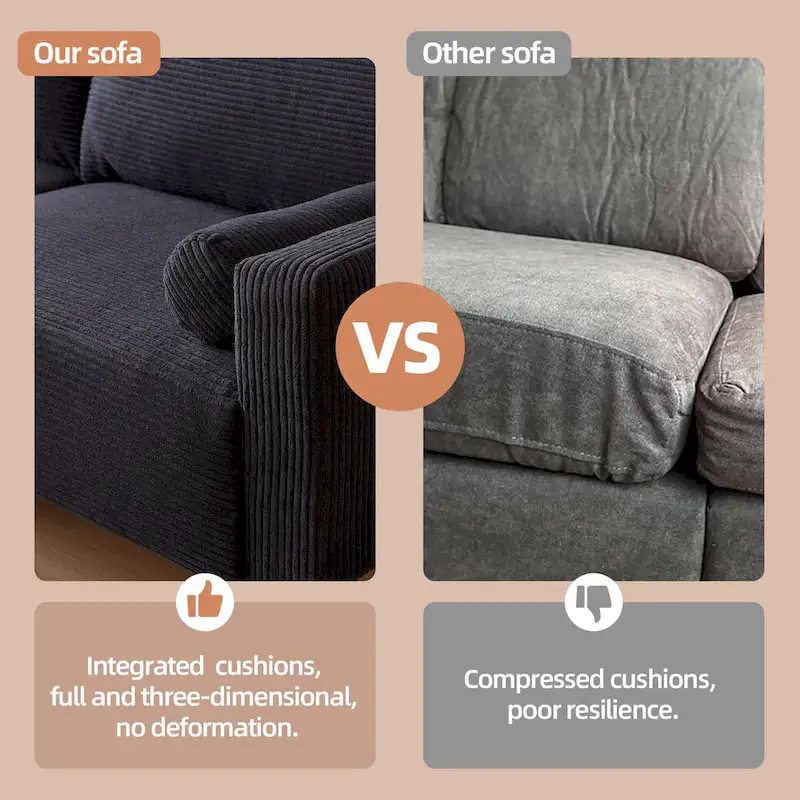 Mid-Century Modern Upholstered Sofa Couch with Rolled Pillows