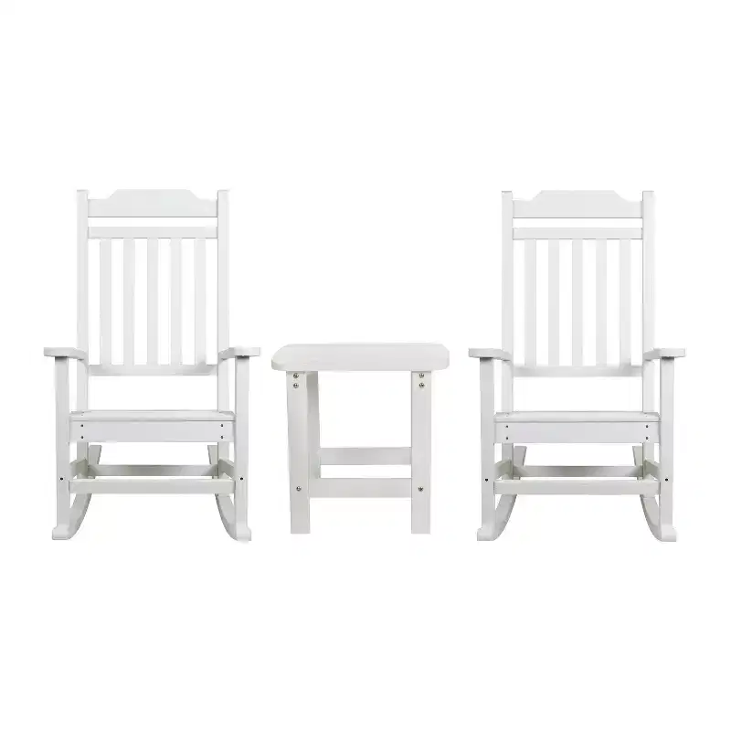 Flash Furniture Set of 2 Winston All-Weather Poly Resin Rocking Chairs with Accent Side Table