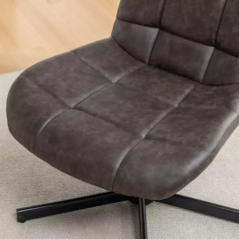 Faux Leather Tufted Swivel Accent Chair with Adjustable Height, 360° Swivel