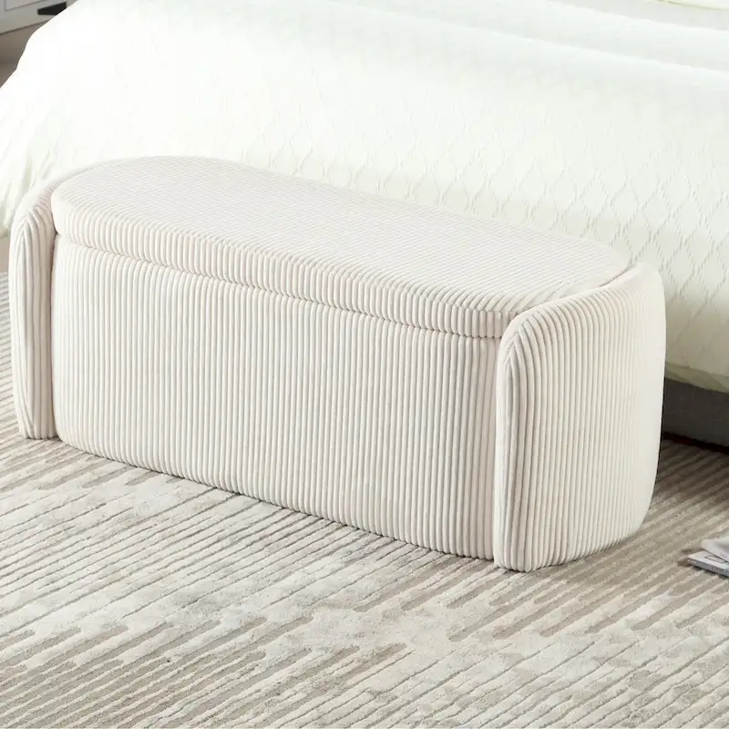 Entryway Upholstered Fabric Storage Ottoman