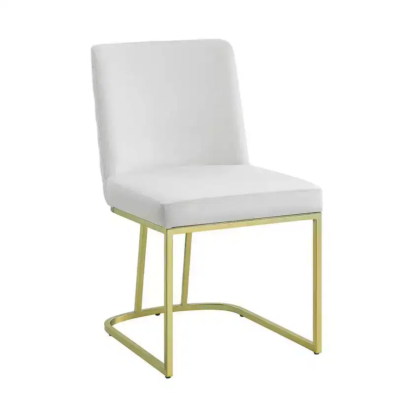 19" Zazie Dining Chair Beige Velvet and Gold Finish - Acme Furniture: Upholstered, Armless, Wood Composite Frame