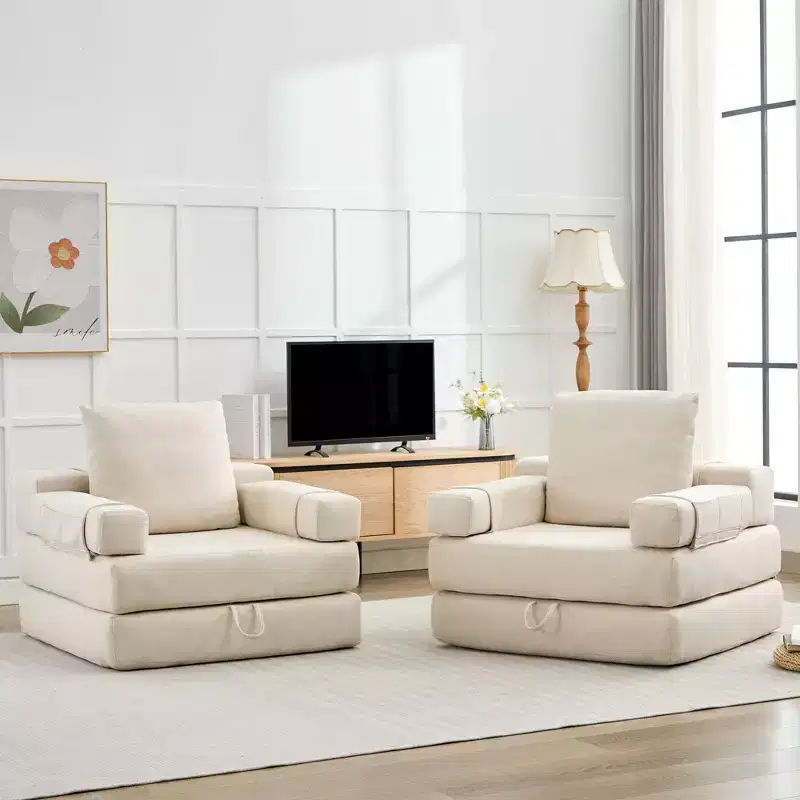 Fold-Down Convertible Sleeper Sofa Chair with Removable Armrests & Washable Cover