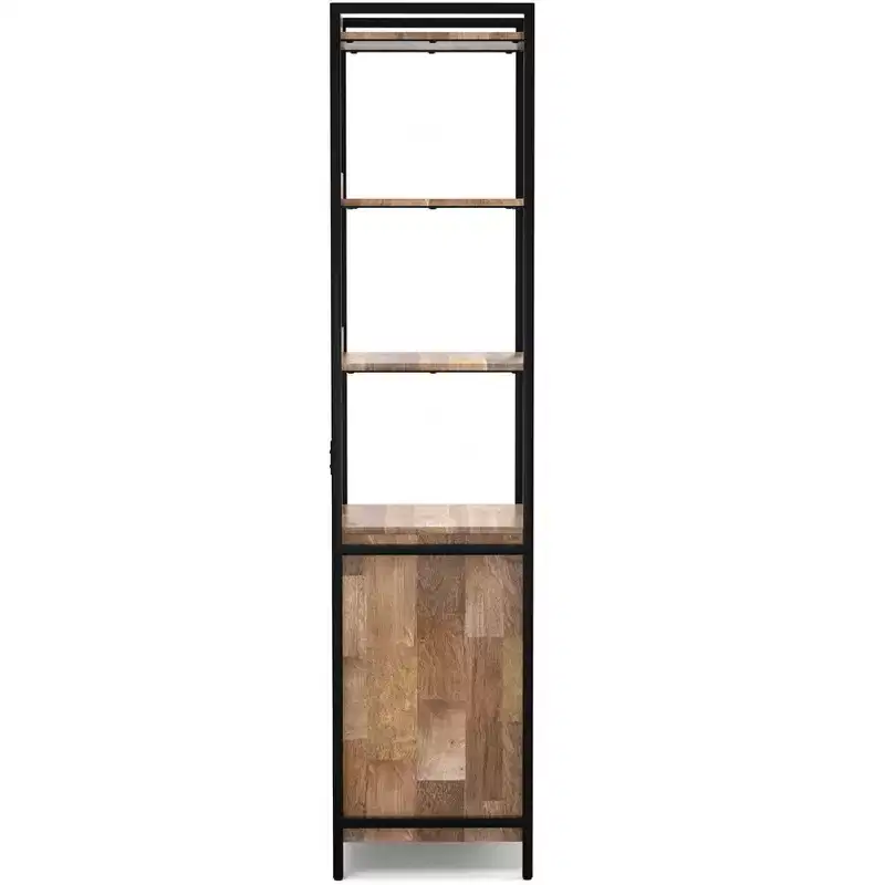 Paola SOLID MANGO WOOD 74 inch x 20 inch Modern Industrial Narrow Bookshelf with Cabinet in Natural