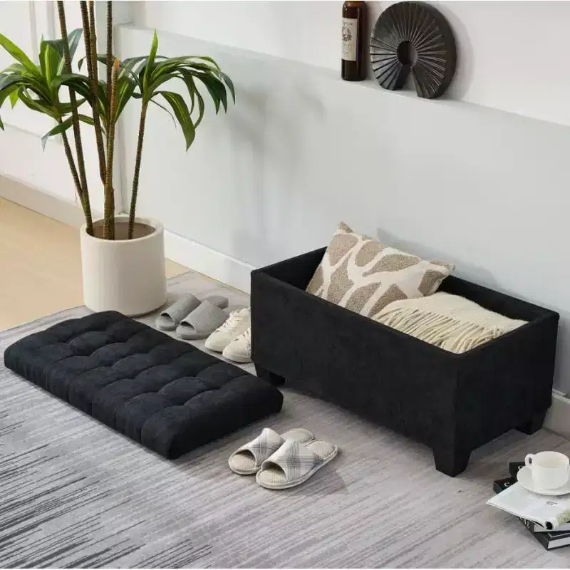 TUYOHW Storage Ottoman Bench with Legs, 16 x 30 x 16.1 Inches Bed Bench for Living Room, Bedroom and Entryway