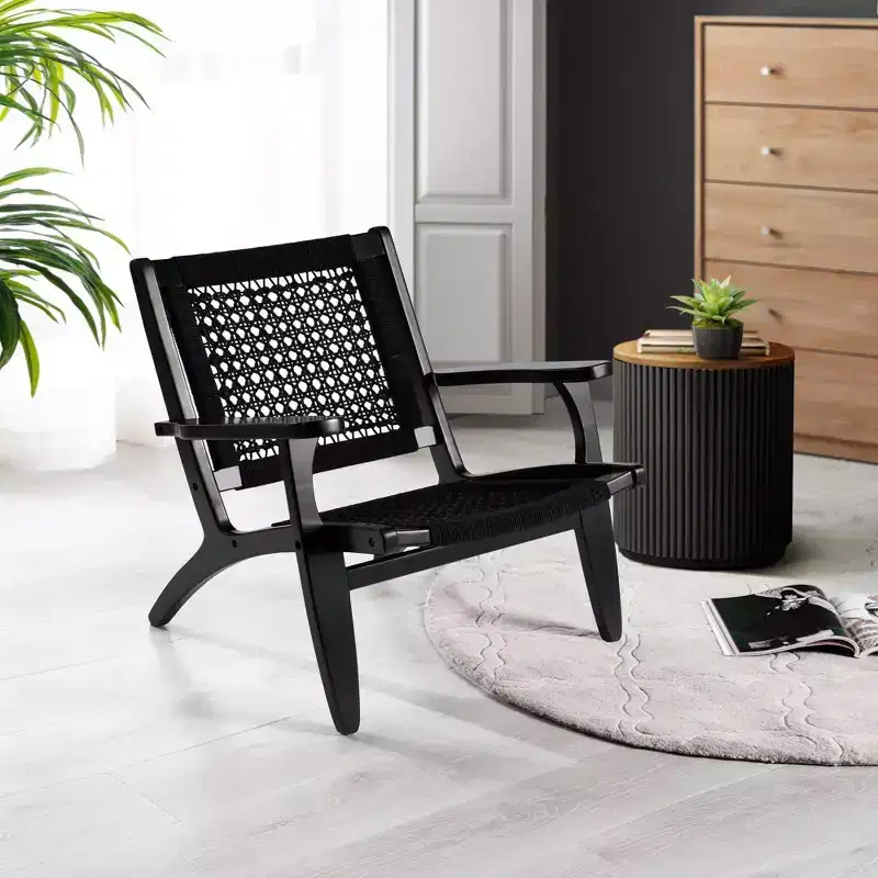 Harrison Hexagon Woven Black Rope Accent Chair