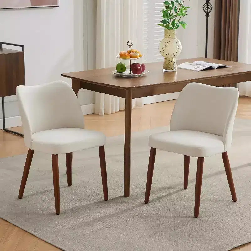 Dining Chair, Linen Upholstered Kitchen Chair with Solid Wood Legs, Wing Backrest, for Dining Room, Living Room