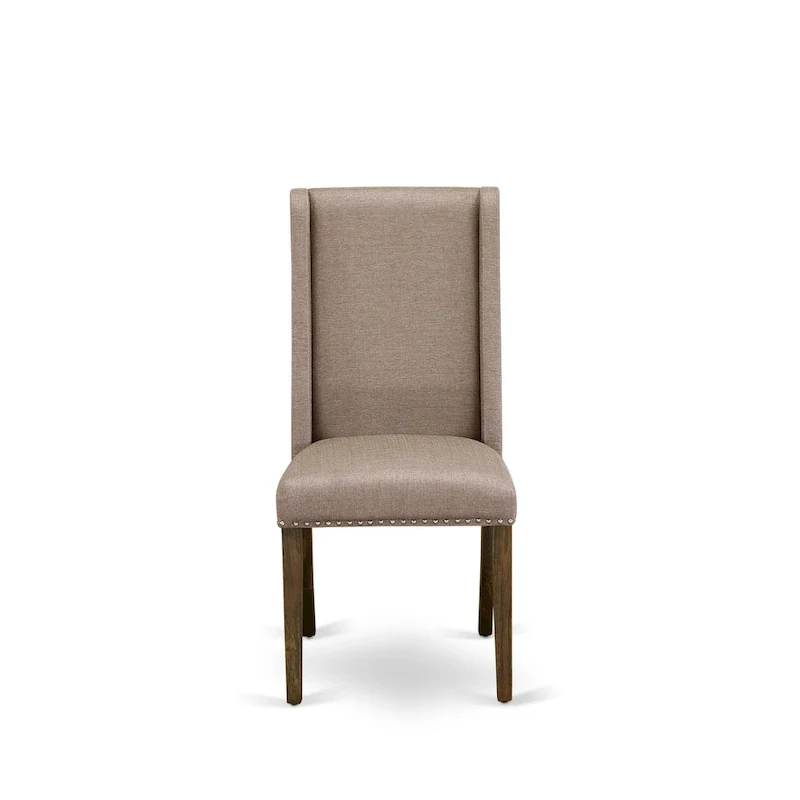 East West Furniture Dining Table Set- a Kitchen Table and Dark Khaki Linen Fabric Chairs, Distressed Jacobean (Pieces Option)