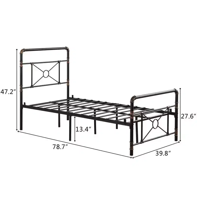 Karl Home Twin Size Modern Water Pipe Iron Bed Frame with Cross Design