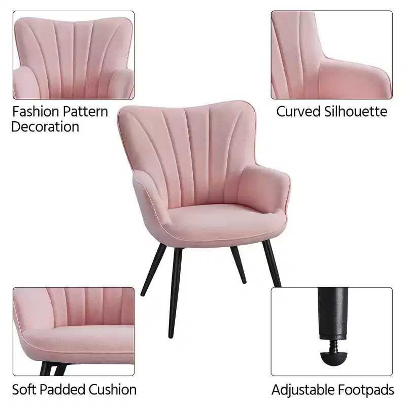 Yaheetech Set of 2 Modern Pleated Curved Back Fabric Accent Chair Living Room Dining Room Bedroom