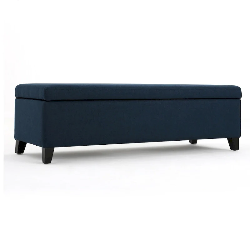 Navy Blue Fabric Storage Ottoman Bench, 1-Person