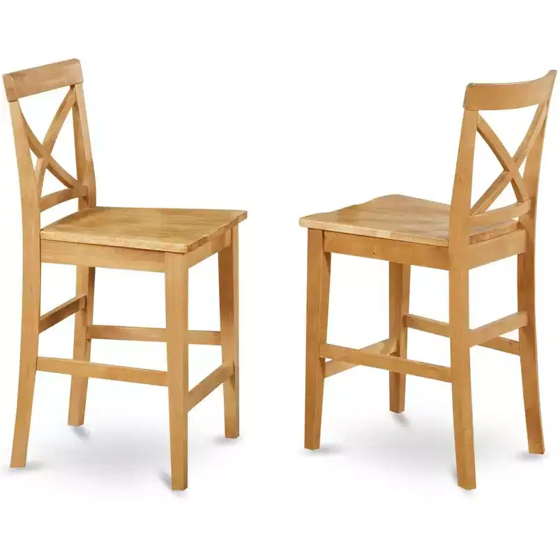 HomeStock 24 in.H Beige Finish Mid Back Wooden Counter Barstool in Rectangle Shape with Non-Upholstered Unupholstered