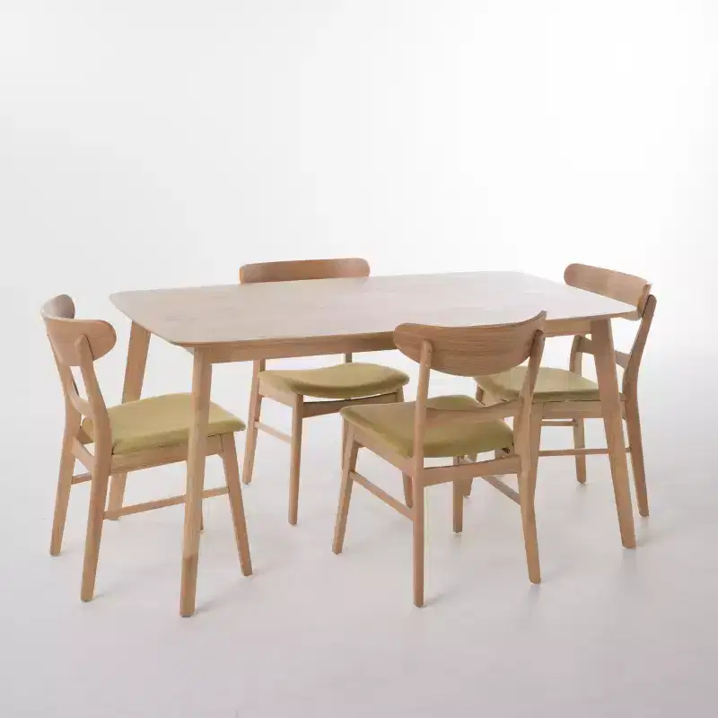 GDFStudio Dimick Mid Century Modern Fabric Upholstered Wood 5 Piece Dining Set