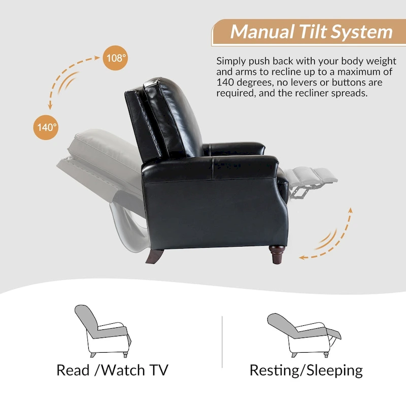 Cigar Mid-century Modern Genuine Leather Recliner with Nailhead Trim Set of 2 by HULALA HOME