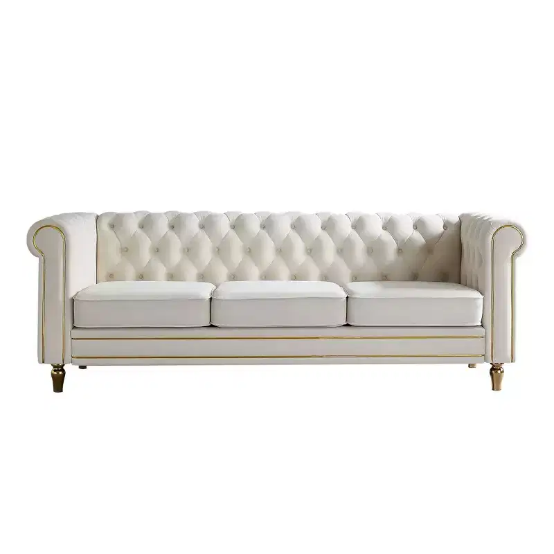84 Chesterfield Velvet Sofa with Rolled Arms, Modern Cloud-Style Sofa with Solid Wood Frame for Living Room, Bedroom, or Apartment-Panipeachy