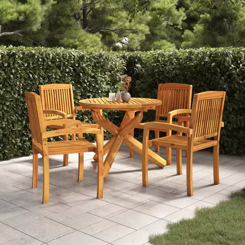 vidaXL Garden Dining Set Natural Teak Solid teak wood Standard Stackable
