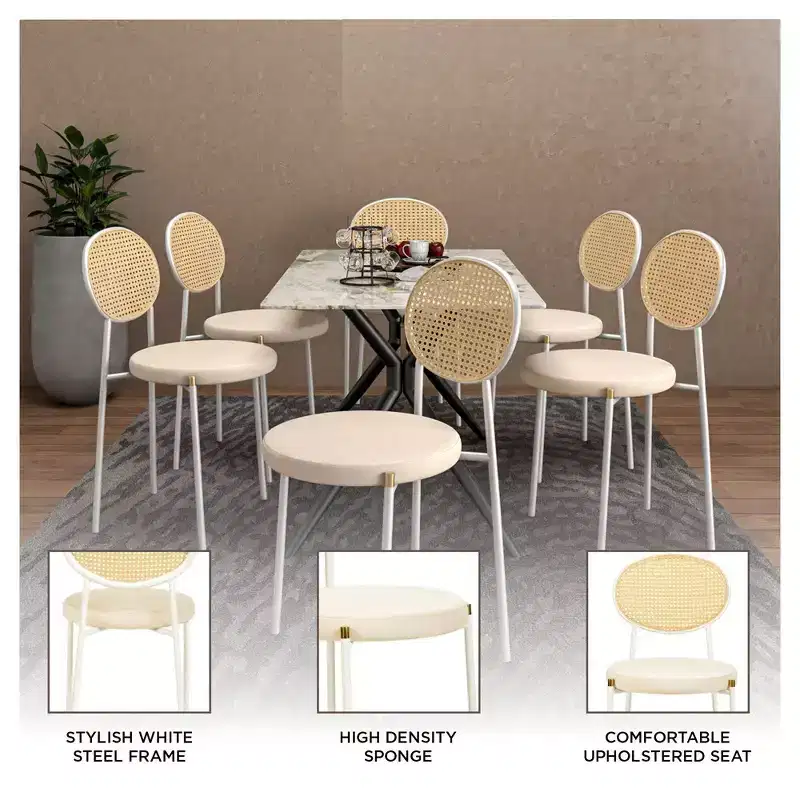 LeisureMod Euston Velvet Dining Chair  Rattan Open Back Chair with Stainless Steel Base, Comfortable Modern Seating for Kitchen, Dining Room, Cafe